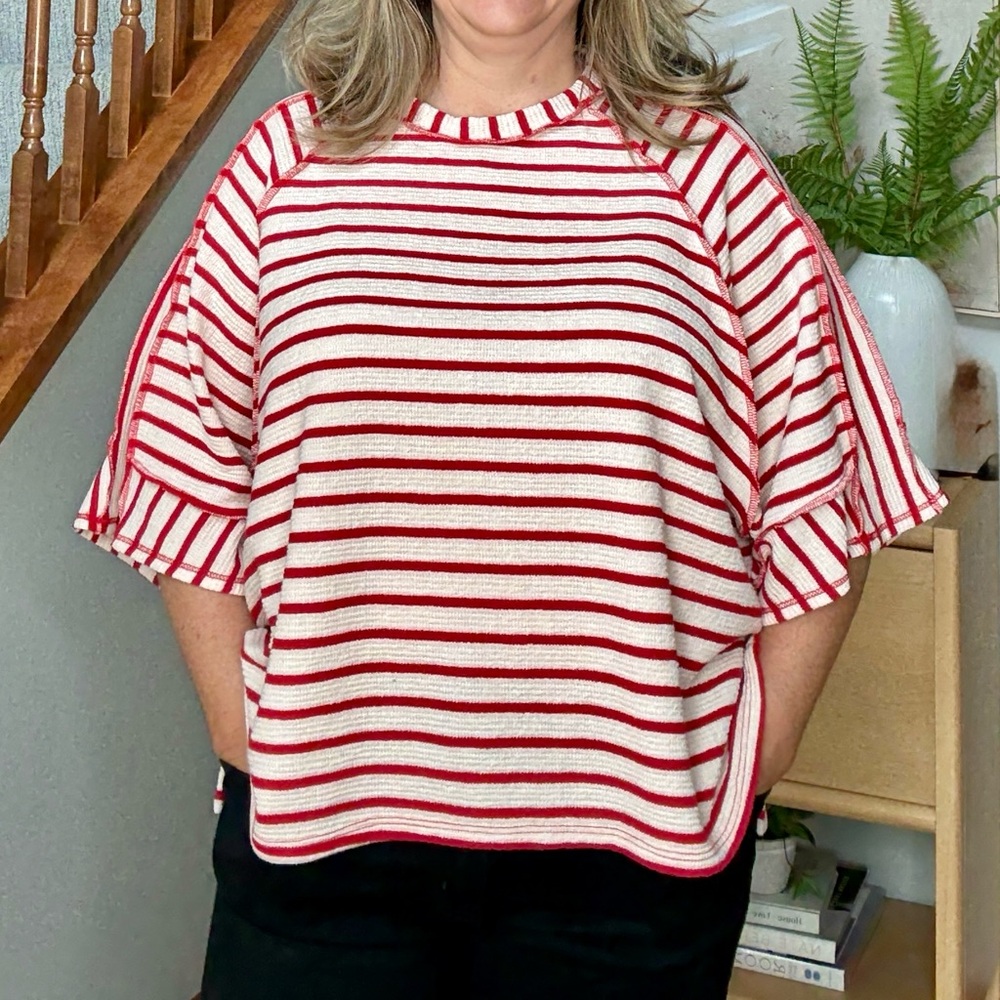 Haptics Brand new Red and White Striped Women's Top